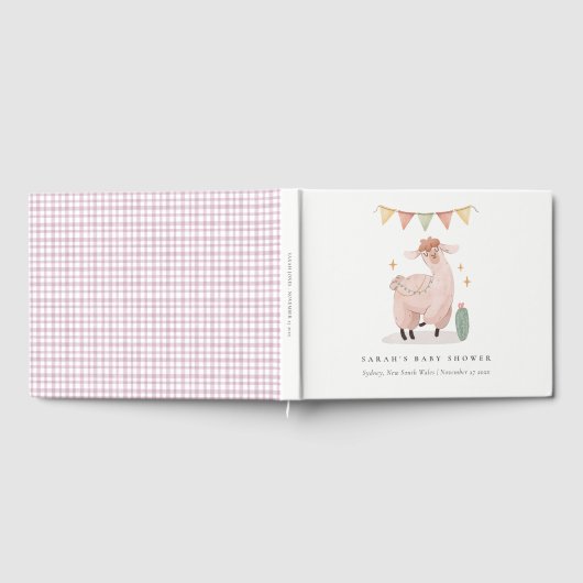 Cute Paars Play Cactus Boho Llama Baby shower Gastenboek (Volledig)