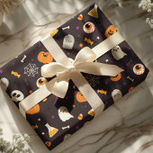 Cute Paars Pumpkin Ghost Spider Halloween Pattern Cadeaupapier