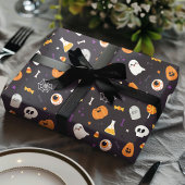 Cute Paars Pumpkin Ghost Spider Halloween Pattern Cadeaupapier
