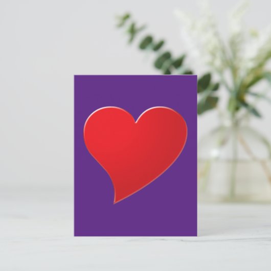 Cute paars red big hart minimaliseert moderne briefkaart (Staand voorkant)