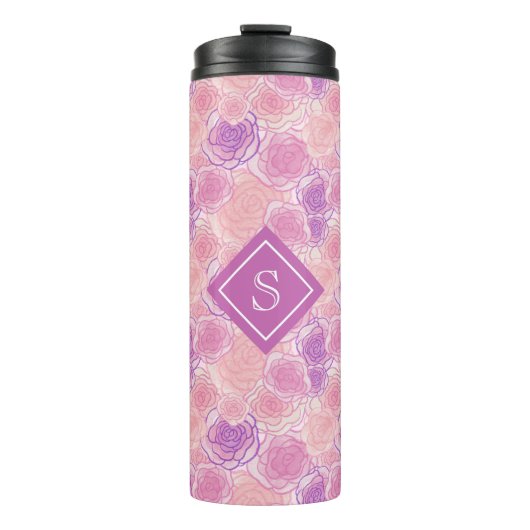Cute Paars Roos Floral Custom Monogram Thermosbeker (Voorkant)