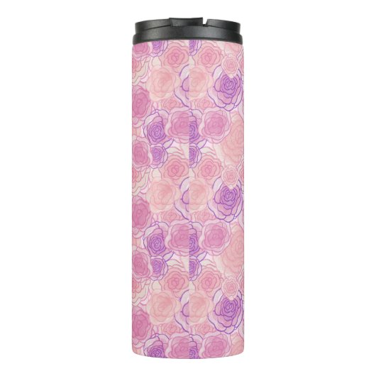 Cute Paars Roos Floral Custom Monogram Thermosbeker (Achterkant)