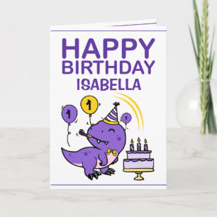 Cute Paars T-Rex Dino kleindochter 1e verjaardag Kaart