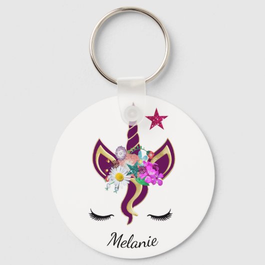 Cute Paars Unicorn Horn Persoonlijk Sleutelhanger (Voorkant)