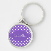 Cute Paars & White Polka Dot Pattern & Name plate Sleutelhanger (Voorkant)