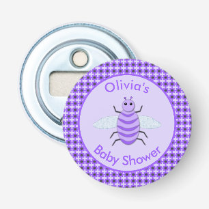 Cute Paarse Baby Bij Baby Shower voor een Jongen o Button Flesopener