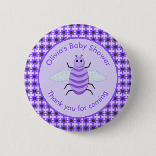 Cute Paarse Baby Bij Verjaardagsfeestje voor Baby  Ronde Button 5,7 Cm