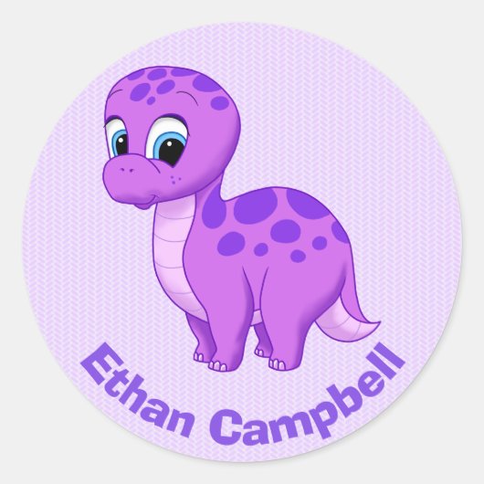 Cute Paarse Baby Brontosaurus Dinosaur Ronde Sticker (Voorkant)