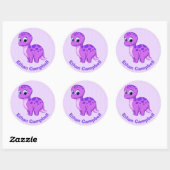 Cute Paarse Baby Brontosaurus Dinosaur Ronde Sticker (Vel)