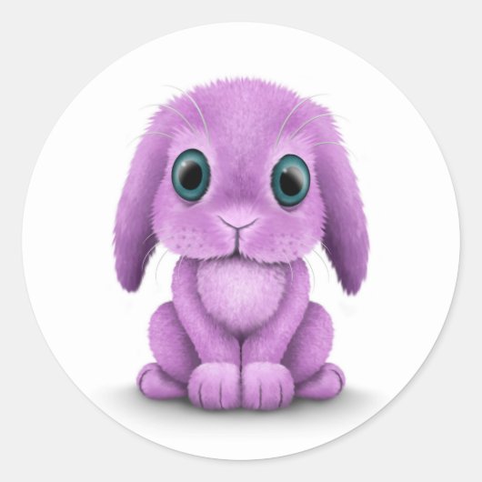 Cute Paarse Baby Bunny on White Ronde Sticker (Voorkant)