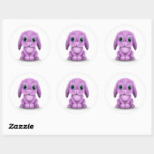 Cute Paarse Baby Bunny on White Ronde Sticker (Vel)