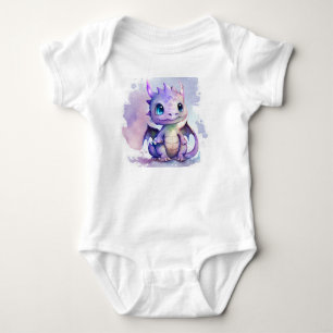 Cute Paarse Baby Dragon Waterverf Romper