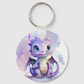 Cute Paarse Baby Dragon Waterverf Sleutelhanger (Voorkant)