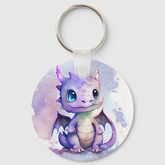 Cute Paarse Baby Dragon Waterverf Sleutelhanger (Voorkant)
