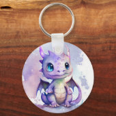 Cute Paarse Baby Dragon Waterverf Sleutelhanger (Voorkant)