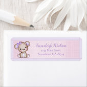 Cute Paarse Beer Girl Baby shower Return Address Etiket (Insitu)