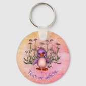 Cute Paarse Bird and Daisy Flowers, gepersonalisee Sleutelhanger (Achterkant)