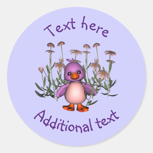Cute Paarse Bird Daisy Flowers Personated Ronde Sticker (Voorkant)