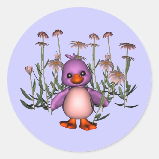Cute Paarse Bird Daisy Flowers Ronde Sticker (Voorkant)