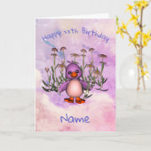 Cute Paarse Bird Daisy Personalized Birthday Kaart (Gele Bloem)