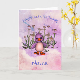 Cute Paarse Bird Daisy Personalized Birthday Kaart