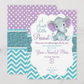 Cute Paarse Blauwgroen Elephant Invitation Baby sh Kaart (Voorkant / Achterkant)