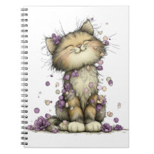Cute Paarse Bloemrijke Kat Spiral Notebook, Whimsi