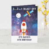 Cute Paarse Blue Space Rocket Moon 8th Birthday Kaart (Gele Bloem)