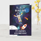 Cute Paarse Blue Space Rocket Stars 8th Birthday Kaart (Gele Bloem)