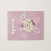 Cute Paarse Bunny Rabbit Kinder Custom Name Legpuzzel (Horizontaal)