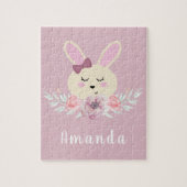 Cute Paarse Bunny Rabbit Kinder Custom Name Legpuzzel (Verticaal)