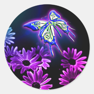 Cute Paarse Butterfly & Daisy Ronde Sticker