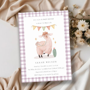 Cute Paarse Cactus Boho Llama Baby shower Invite Bedankkaart