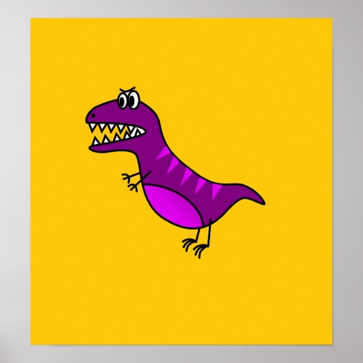 Cute paarse cartoon dinosaur kind poster (Voorkant)