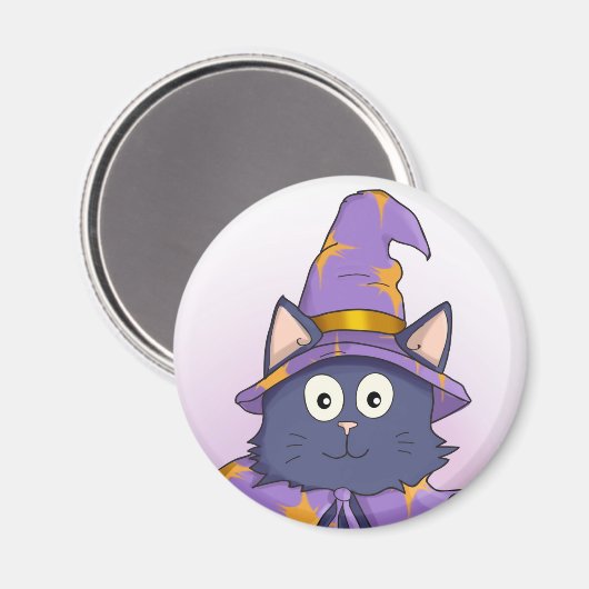Cute Paarse Cartoon Wizard Kat Magneet (Voorkant / Achterkant)