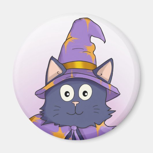 Cute Paarse Cartoon Wizard Kat Magneet (Voorkant)