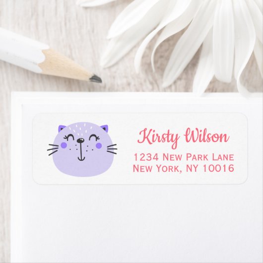 Cute Paarse Cat | BABY SHOWER Etiket (Insitu)
