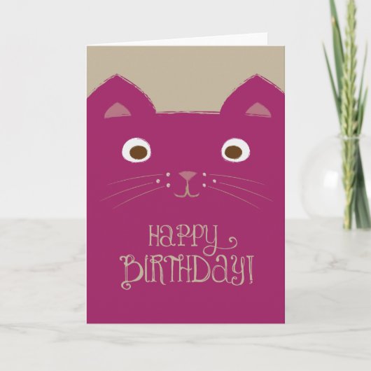 Cute Paarse Cat Birthday Kaart (Voorkant)