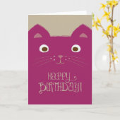 Cute Paarse Cat Birthday Kaart (Gele Bloem)