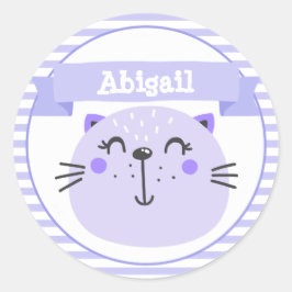 Cute Paarse Cat | Gepersonaliseerd Ronde Sticker
