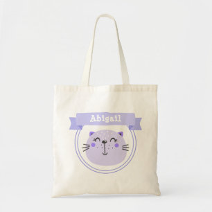 Cute Paarse Cat Gepersonaliseerde Kinderen/meisj Tote Bag