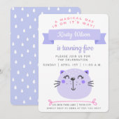 Cute Paarse Cat | Kinderen van Birthday Kaart (Voorkant / Achterkant)