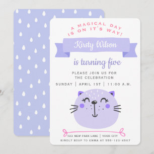 Cute Paarse Cat   Kinderen van Birthday Kaart