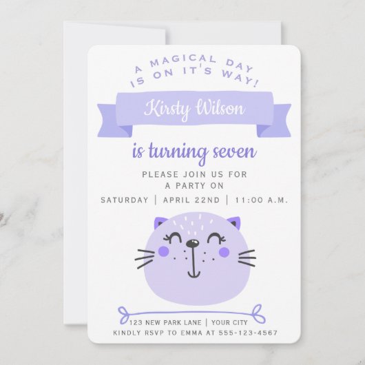 Cute Paarse Cat | Lila strips - Kinderen van de ge Kaart (Voorkant)