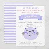 Cute Paarse Cat | Nieuwe baby ontmoeten en begroet Kaart (Voorkant / Achterkant)