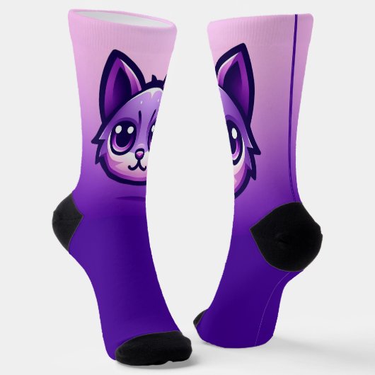 Cute Paarse Cat Sokken (Gebogen)