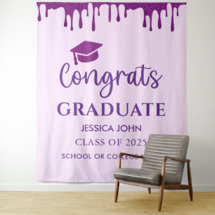 Cute Paarse Chic Afstudeer Foto Booth Achtergrond Wandkleed