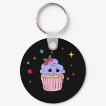 Cute Paarse Cupcake Sleutelhanger