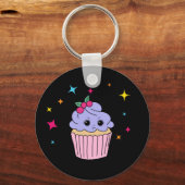 Cute Paarse Cupcake Sleutelhanger (Voorkant)