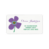 Cute Paarse Daisy Pop Chic Birthday Party Address Etiket (Voorkant)